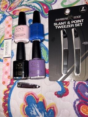 CND Vinylux Nail Polish Set with Tweezers – Pink, Blue, Black, Purple